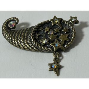 Vintage DD Signed Cornucopia Star Brooch with Rhinestones 2" Wide